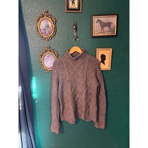 Paul James Women Brown Sweater 100% Wool Cable Knit Turtleneck England Sz Large